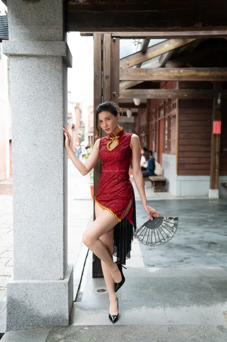 [Mzsock] NO.057 Cai Yixin, ultra short cheongsam, stockings, high heels, beautiful legs, outdoor shot street photography#[55P]-50